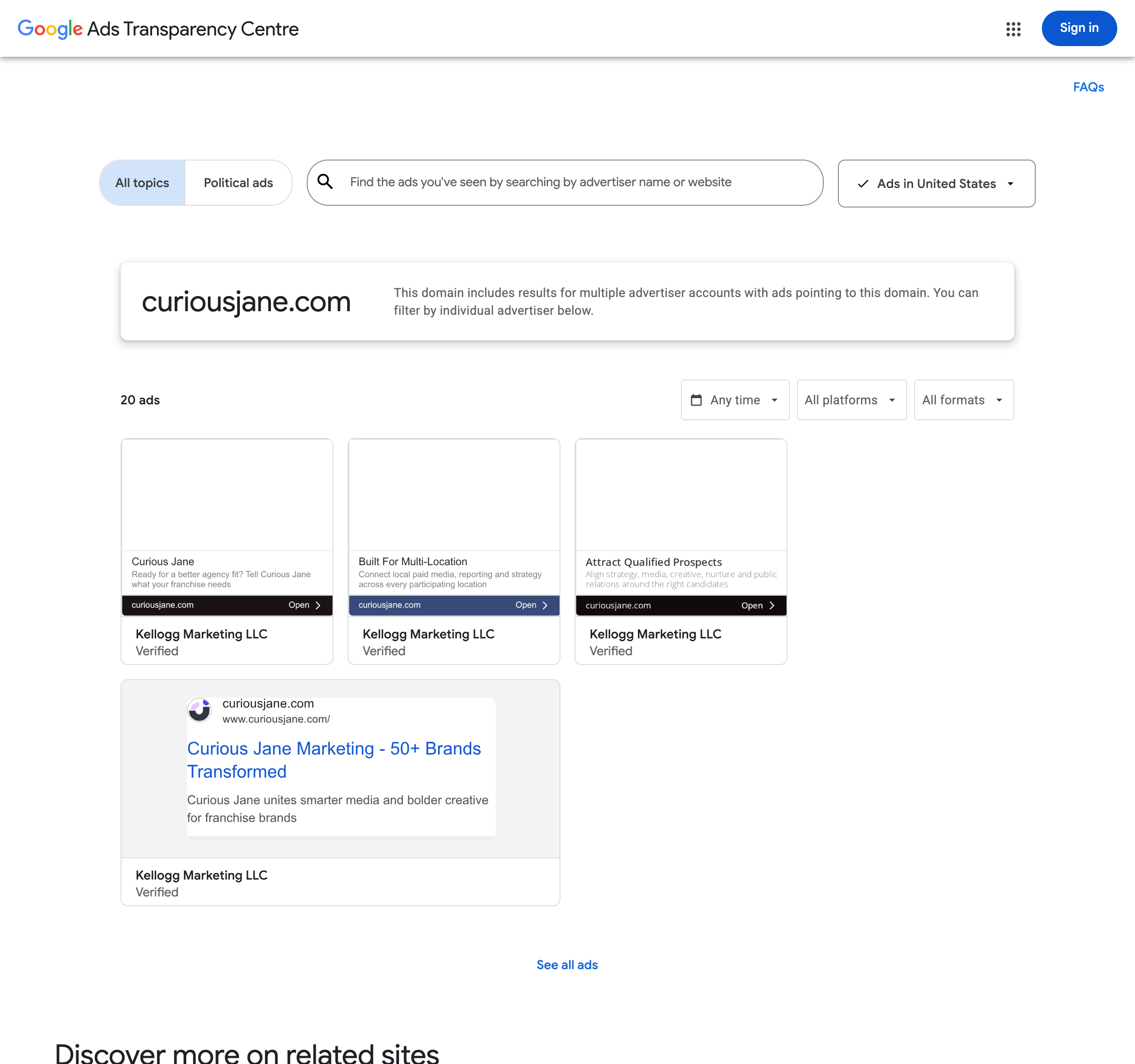 Curious Jane Google ads