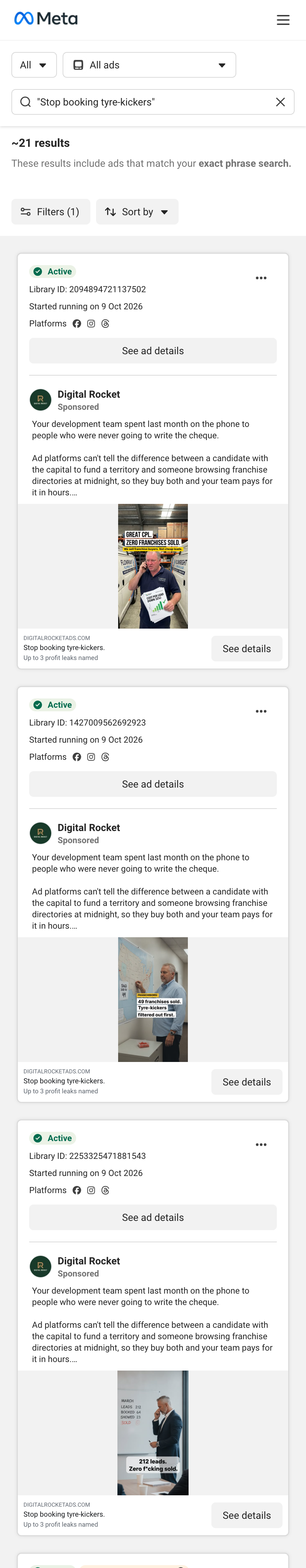 Digital Rocket Meta ads, first three variants