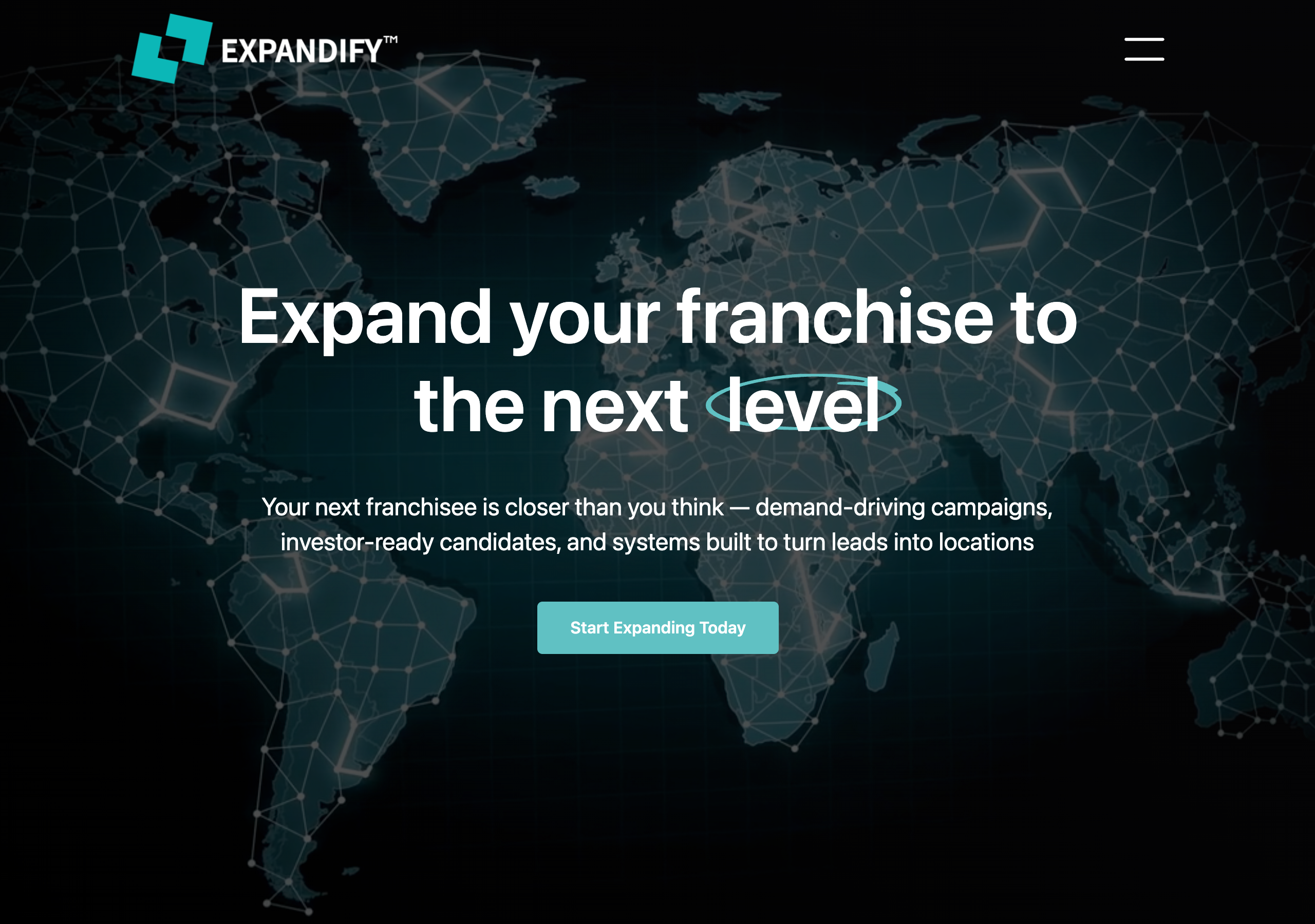 Expandify homepage above the fold